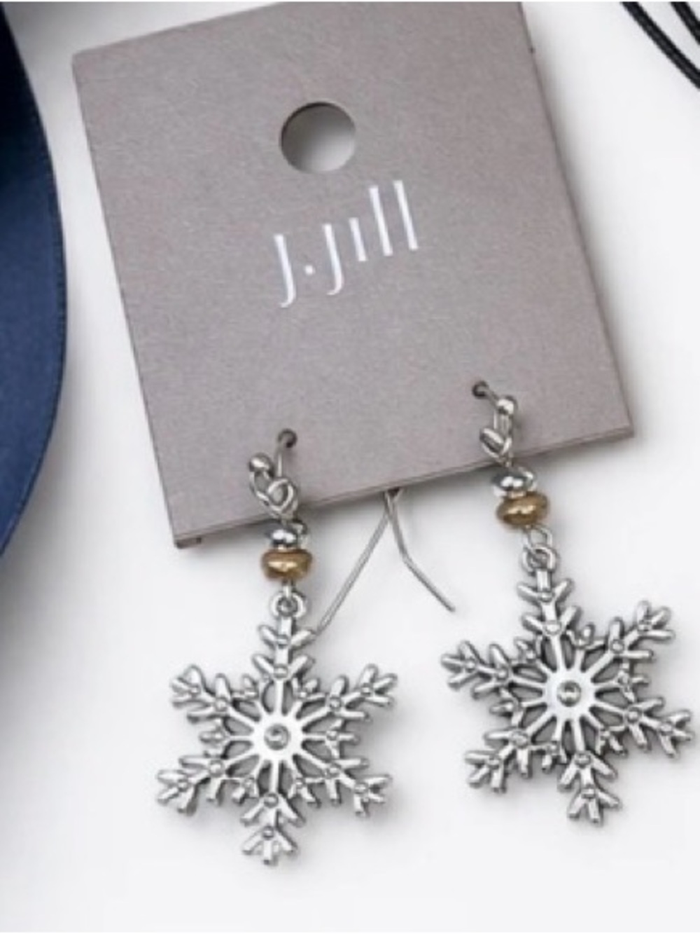J. Jill Silver tone Snowflake Drop Earrings with Gold Accent Bead